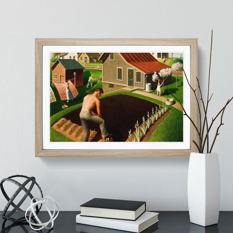 Spring in Town by Grant Wood - Framed Print, Oak, 48cm H x 65cm W x 2cm D