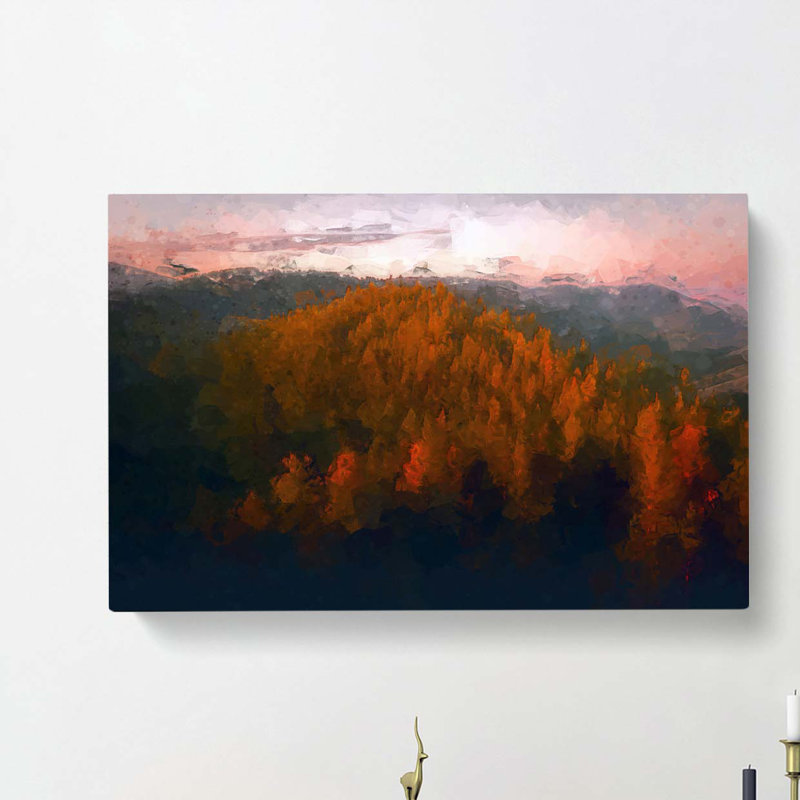 Sunset Over An Autumn Forest In Abstract - Wrapped Canvas, 40cm H x 60cm W x 3cm D