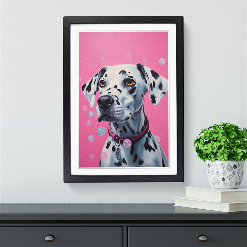 Dalmation Bubble Gum - Single Picture Frame Print on Wood, 64cm H x 46cm W x 2cm D, Black