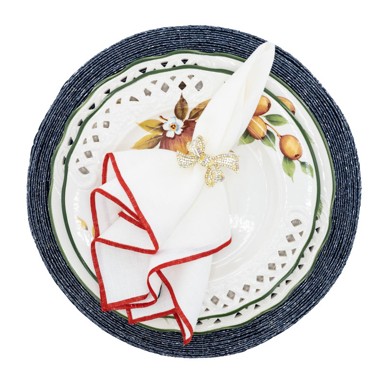 Serviette en lin 20 "Stitch Edges, Blanc / Rouge