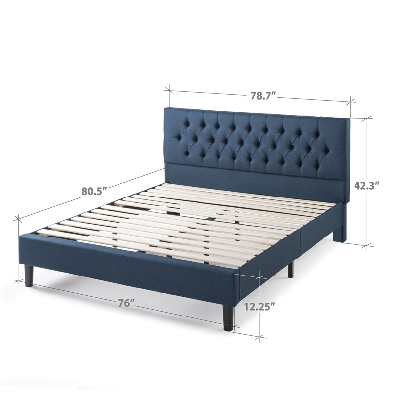 Upholstered Platform Bed, Misty Navy, King