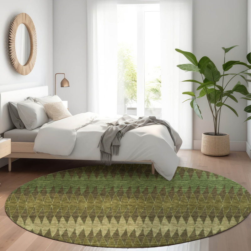 Premium Machine Washable Prisco Olive Rug, Round 8'
