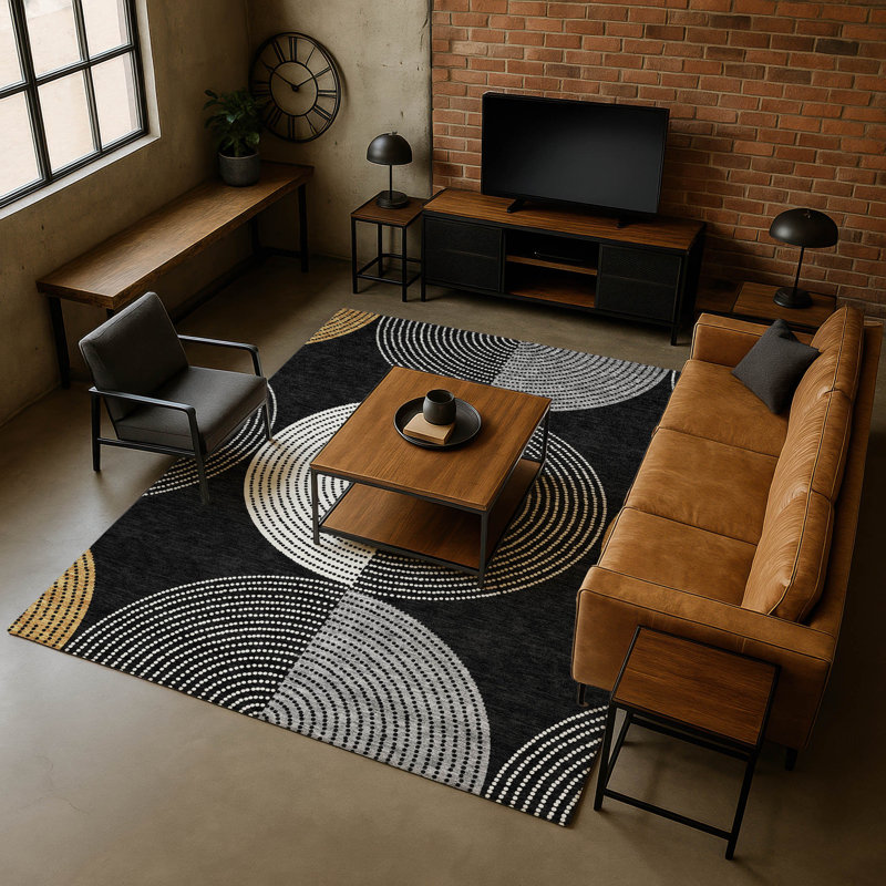 Premium Machine Washable Mayfield AMF2281 Geometric Rug, 10' x 14', Black