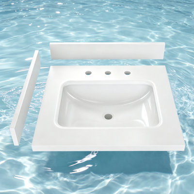24" W x 22" D White Engineered Stone Bathroom Vanity Top with Ceramic Sink, 4" H Backsplash & Sidesplash	