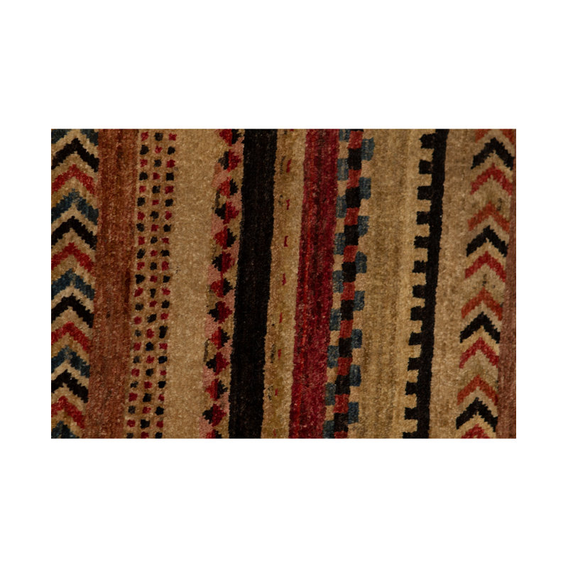 Wool Striped Area Rug in Wine/Green/Brown