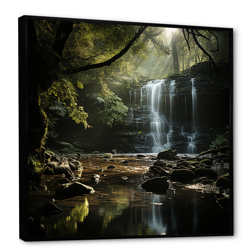 «Waterfall Cliff Scenery Magic IV», reproduction sur toile, H 24 po x l 24 po x P 1 po, Cadre flottant noir