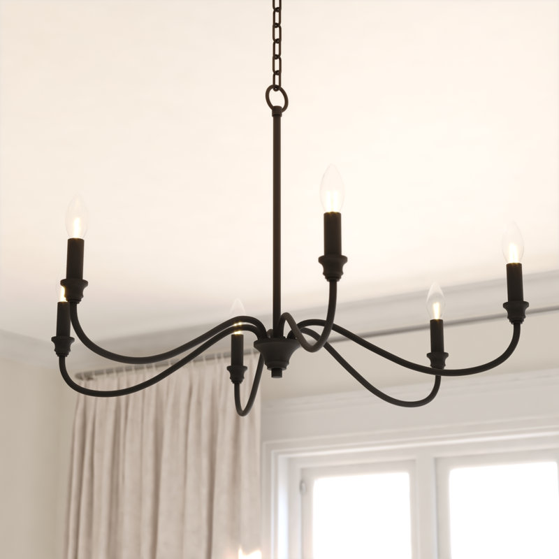 Lustre classique à 6 lumières de style bougie Baran, Noir mat