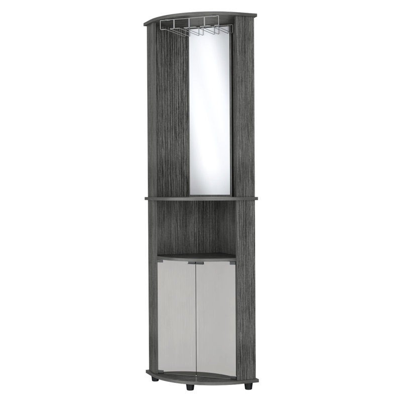 Ensemble de bar à 3 tablettes en chêne avec portes vitrées et armoire en chêne