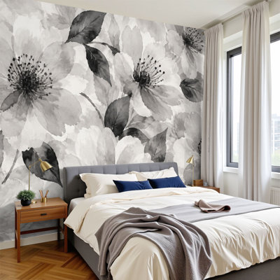 Papier peint adhésif pelez et collez, art floral, fleurs, encre, fleurs, feuilles, pétales murales, fleurs, H 100 po x l 144 po, papier peint amovible en PVC, autocollant pour chambre à coucher, bureau à domicile