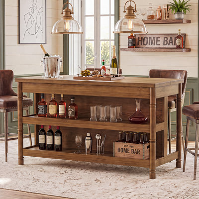 Table de bar 63 po à hauteur de comptoir en bois massif avec rangement