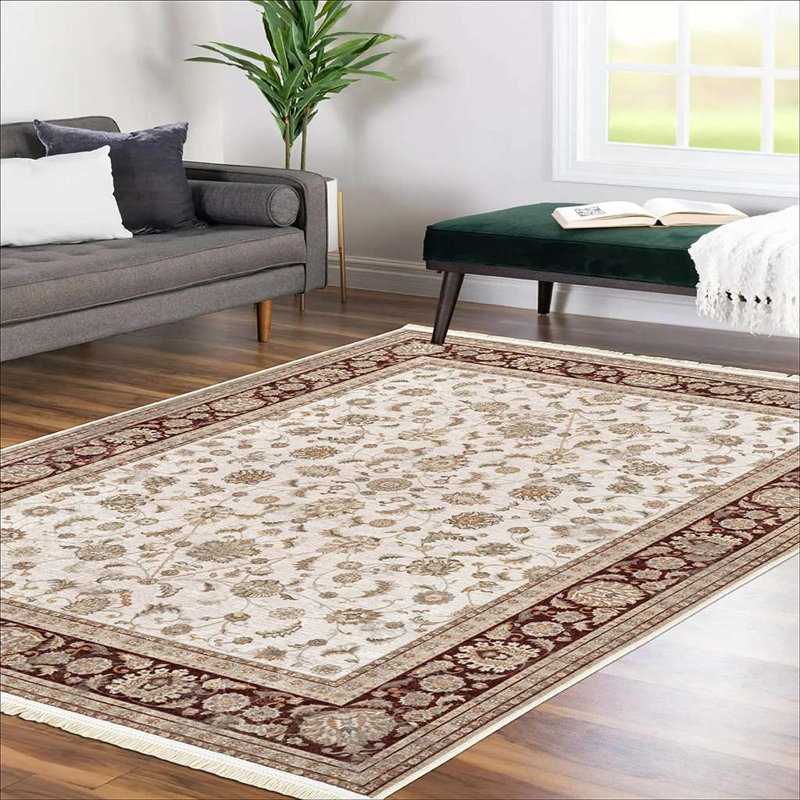 Alfa Rich Cyre Ultra-Thin Oriental Red Cream Washable Non-Slip Area Rugs for Living Room Bedroom, Rectangle 4'11'' x 7'6''