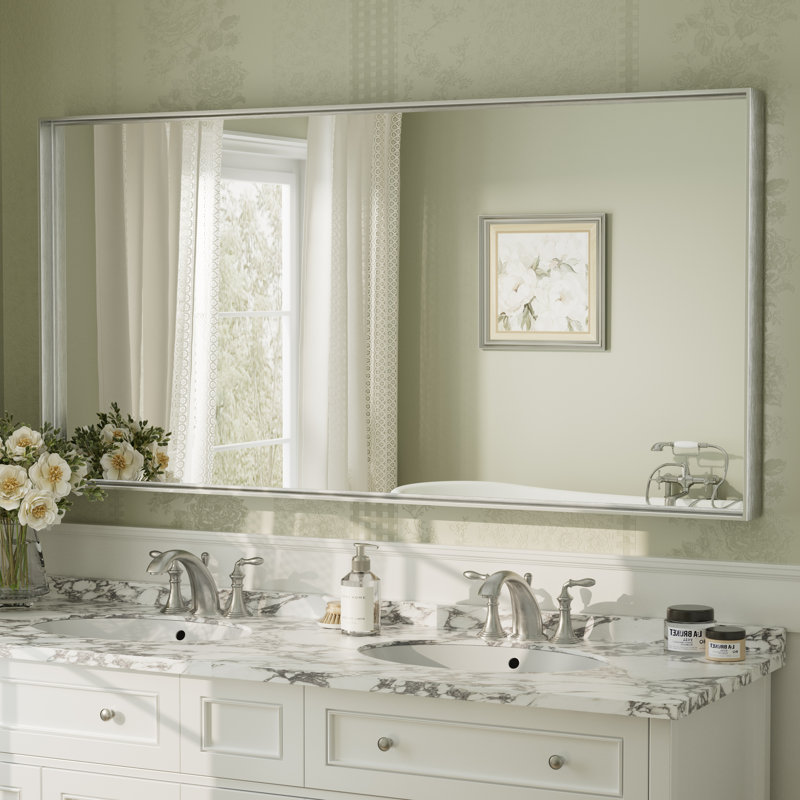 Aevar Tempered Glass and Aluminum Alloy Framed French Cleat Mounted Wall Mirror with 5-Year Warranty, 60" x 30"