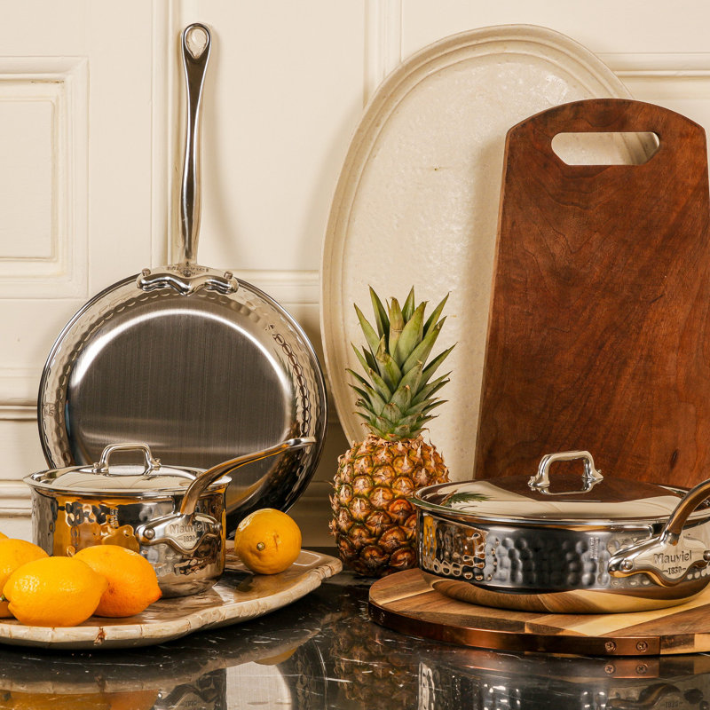 Mauviel M'ELITE Splayed Saute Pan With Dome Lid, Cast Stainless Steel Handles, 3.3-Qt