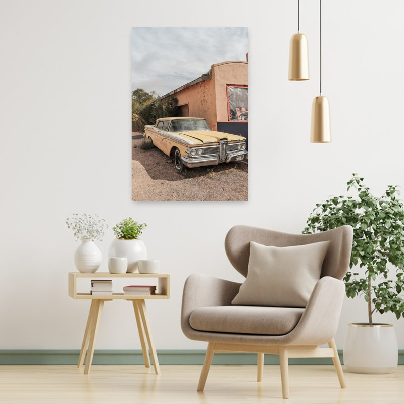Route 66 Oldtimer Classic Colorful Retro Summer Architecture Wall Art Print 1 Piece Wrapped Canvas Wall Art