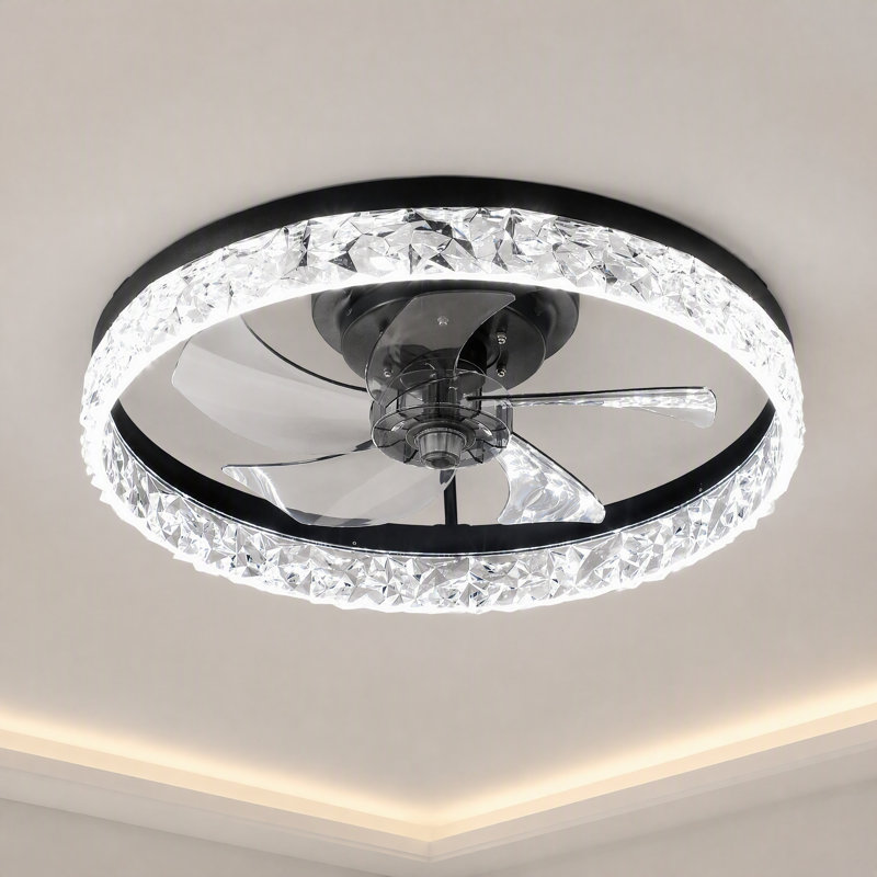Ventilateur de plafond noir extra-plat de 51 cm (20 po) avec éclairage, variateur et télécommande, montage encastré., Noir