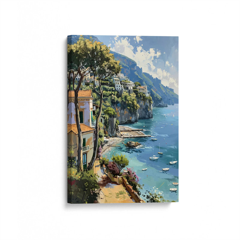 Vue de la côte d'Amalfi I, H 48 po x l 32 po, Toile tendue, Toile tendue