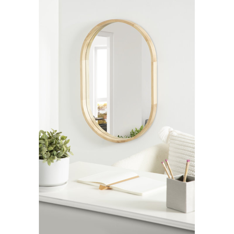 Miroir plat en bois massif Roberts, Naturel