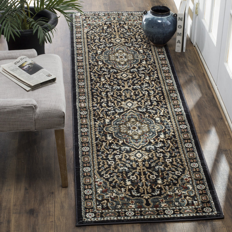 Tapis performance oriental Klose, Tapis de couloir 2 pi 3 po x 6 pi, Teal/Black