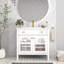 Meuble-lavabo autoportant blanc de 36 pouces avec poignées en métal, éclairage activé par le mouvement et ampleur d'espace de rangement, bande de capteur d'évier Mid-Century, tiroir rabattable, facile à nettoyer