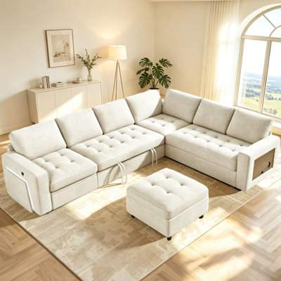 Canapé-lit modulaire en L en forme de L, canapé-lit escamotable à 7 places de 102 po avec ports de chargement USB, lumières DEL et rangement dissimulé, canapé-lit convertible pour le salon