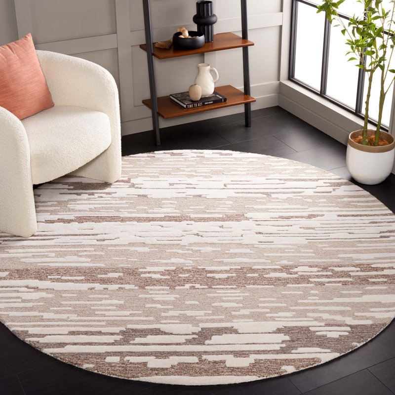 Tapis en laine / coton touffeté à la main Fifth Avenue en brun / beige, Rond 7 pi