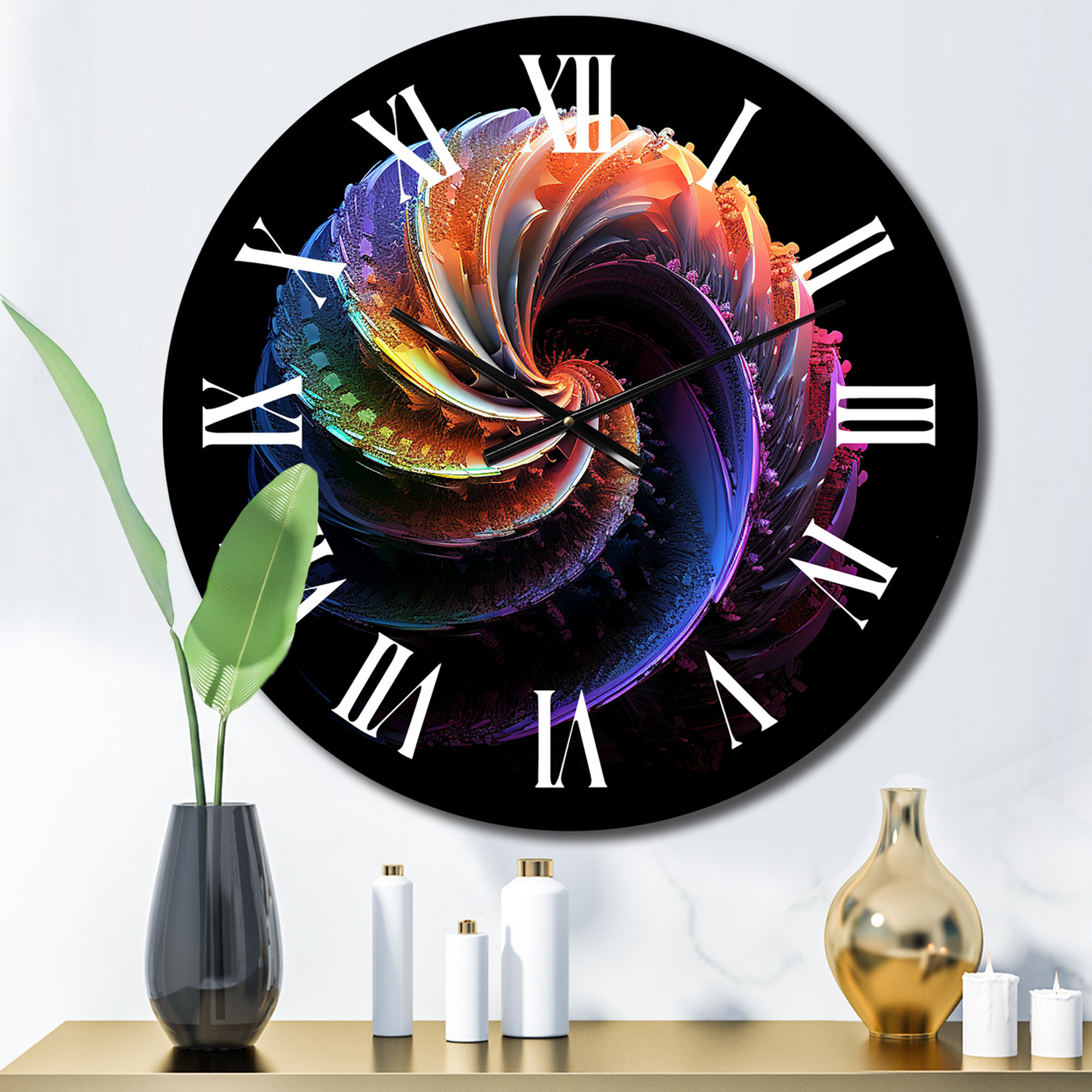 DesignArt 3D Spiral Rainbow Shapes IV Metal Wall Clock | Wayfair