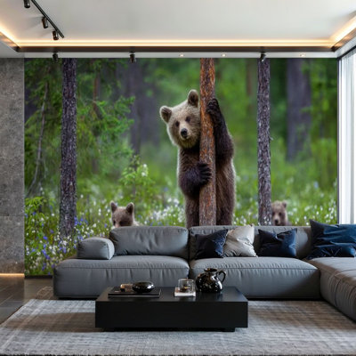 Peel and Stick Wallpaper Wall Mural She bear cubs Wall Art Self Adhesive and Removable