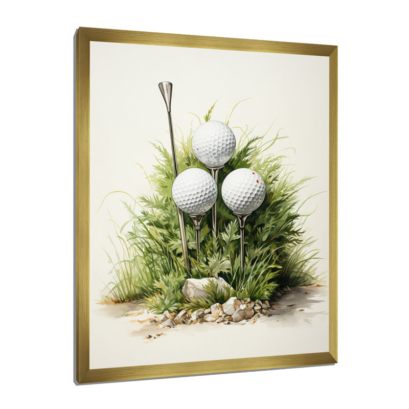 «Dariyelle Minimalisme Golf Tees» sur toile, Encadrement doré, H 20 po x l 12 po x P 1 po