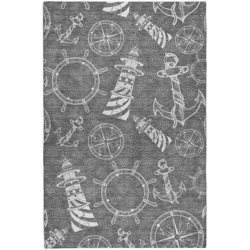 Premium Machine Washable Dream Shag Nautical Rug, Grey, 3' x 5'