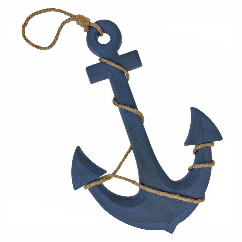 Grande suspension murale d'ancre et de corde de 24 po x 16 po - Finition bleue peinte à la main pour une élégance nautique - Installation facile - Décor maritime ou de plage captivant