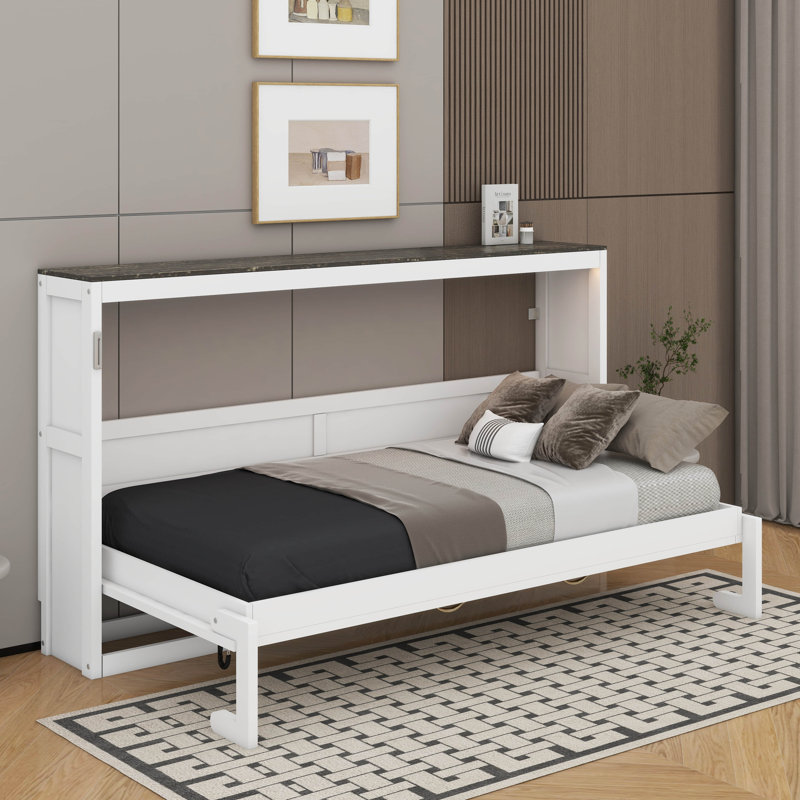 Lit escamotable simple avec lumière DEL, Blanc / Brun
