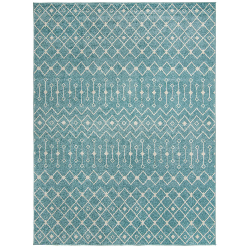 Tapis bleu turquoise en polypropylène tissé à la machine Briehn, Rectangle 9 pi x 12 pi
