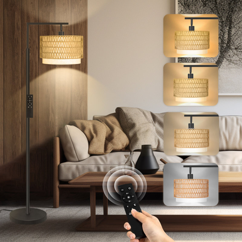 Arched/arc Floor Lamp With Remote Control, Dimmable Bulb Included, Matte Black