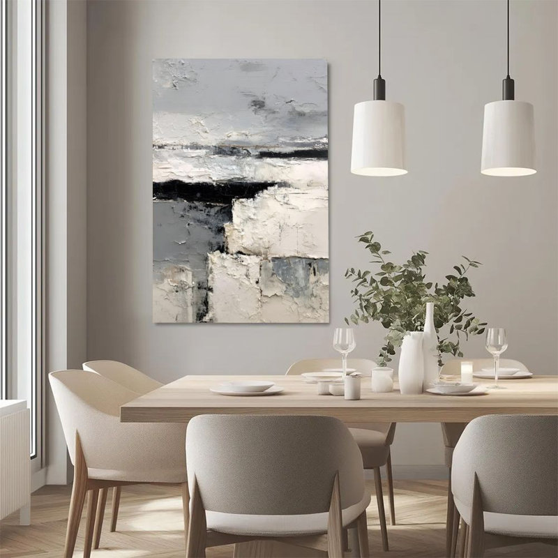 Art mural sur toile encadré en 2 dimensions, peinture abstraite, niveaux de gris, peinture à l'huile expressionniste, reproduction d'art sur toile, décoration idéale, cadeau idéal, prêt à accrocher