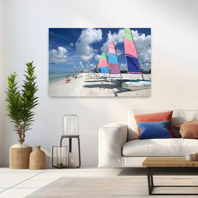 2000S Catamarans On Beach Marco Island Fl Usa Abstract Classic Colorful Beach Ocean Wall Art, H 32 po x l 48 po