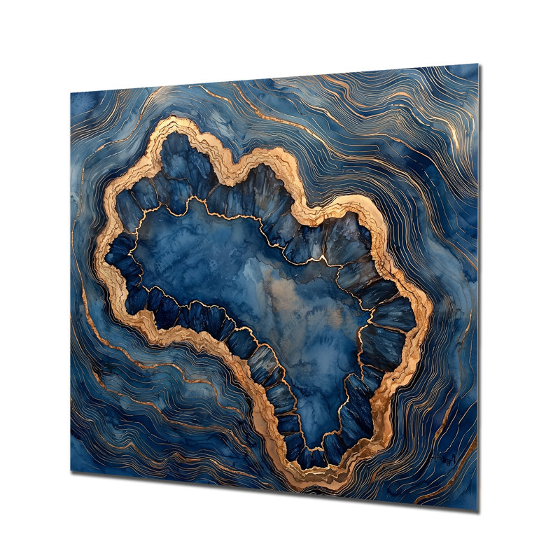 Géode aqua et glissade en bois en spirale V - cristaux, impression sur métal, H 16 po x l 16 po