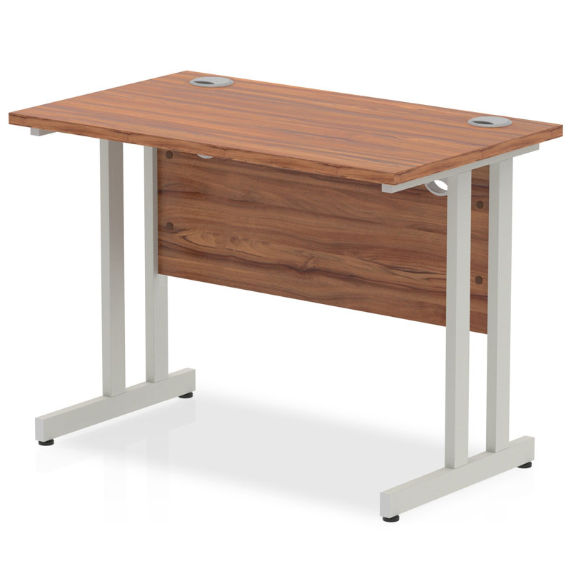 Ladajah Metal Base Computer Desk, 73cm H x 100cm W x 60cm D, Silver, Walnut