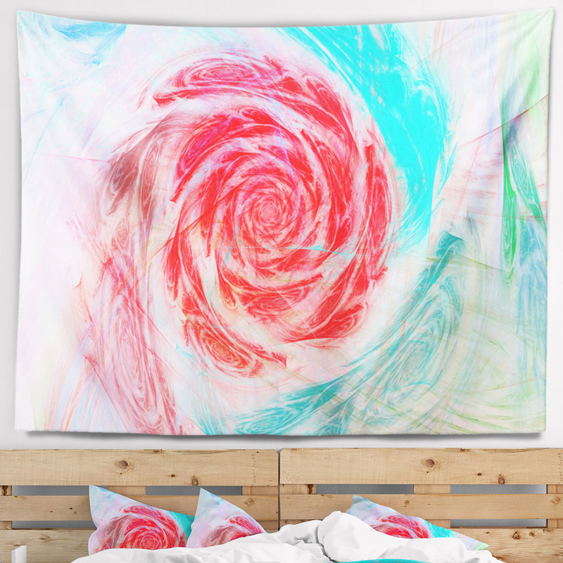 Tapisserie rose abstrait à motif floral, H 32 po x l 39 po