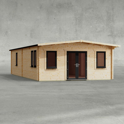 Powersheds 34 x 18ft Apex Manor Log Cabin, Doors Central - 44mm