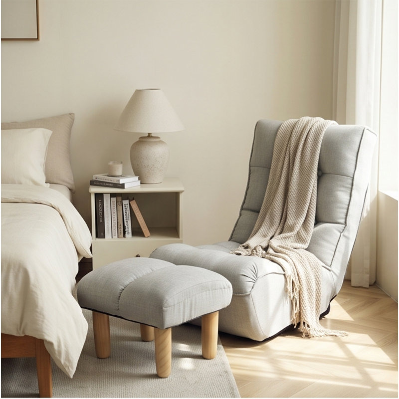 Méridienne pliable ajustable, chaise longue en lin avec accoudoirs, gris ciment