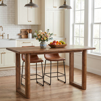 63" Solid Wood Counter Height Dining Table, Modern Farmhouse Rustic Rectangular Kitchen Table with U-Shaped Legs, Seats 4-6 for Dining Room & Home