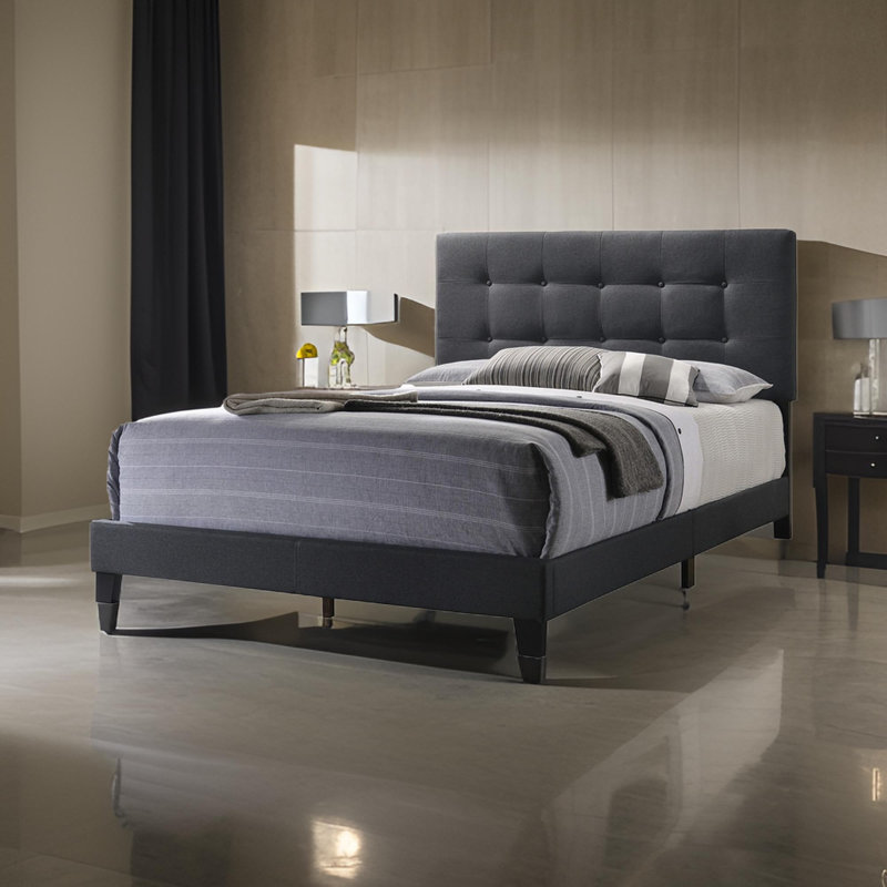 Lit tapissier standard capitonné, Double, Gris foncé