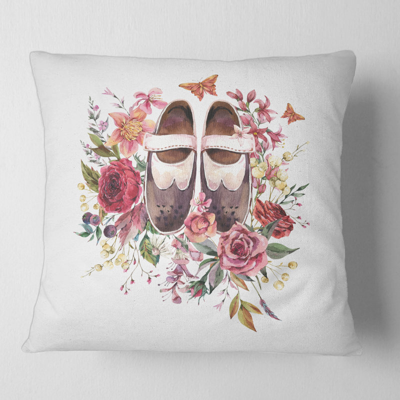 Carré, chaussures rétro Oxford avec fleurs sauvages - Coussin Farmhouse, 16" x 16"