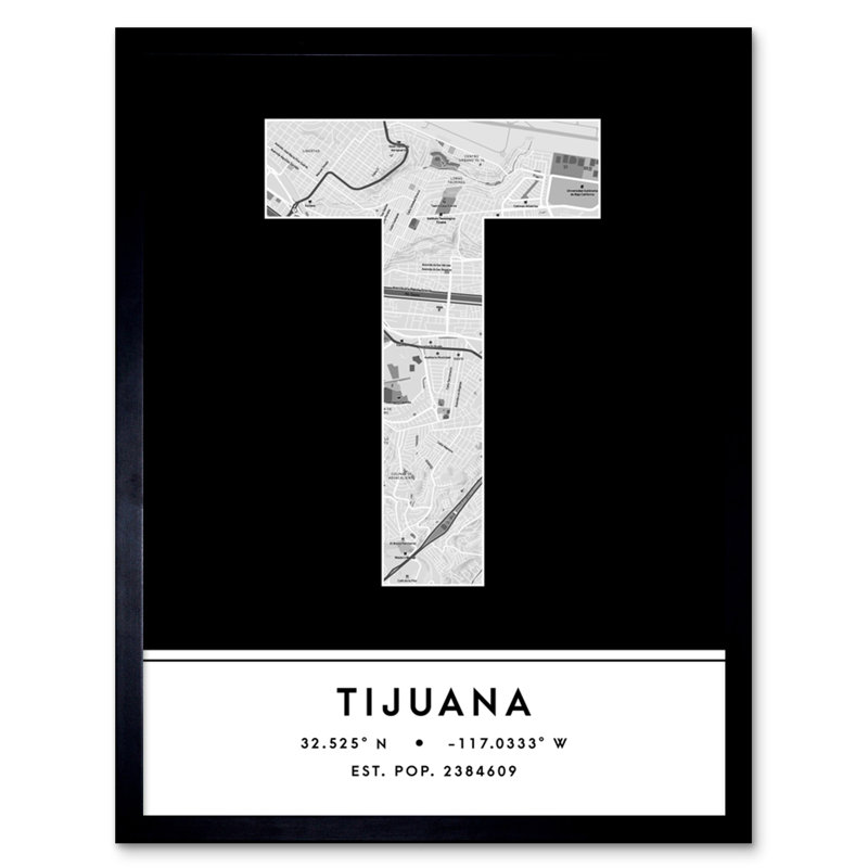 Tijuana City Map Tijuana Black & White - Single Picture Frame Print