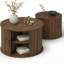 Ensemble de tables basses 2 pièces de style Mid-Century moderne avec décor cannelé et rangement caché, peu encombrant pour les petits salons, noyer