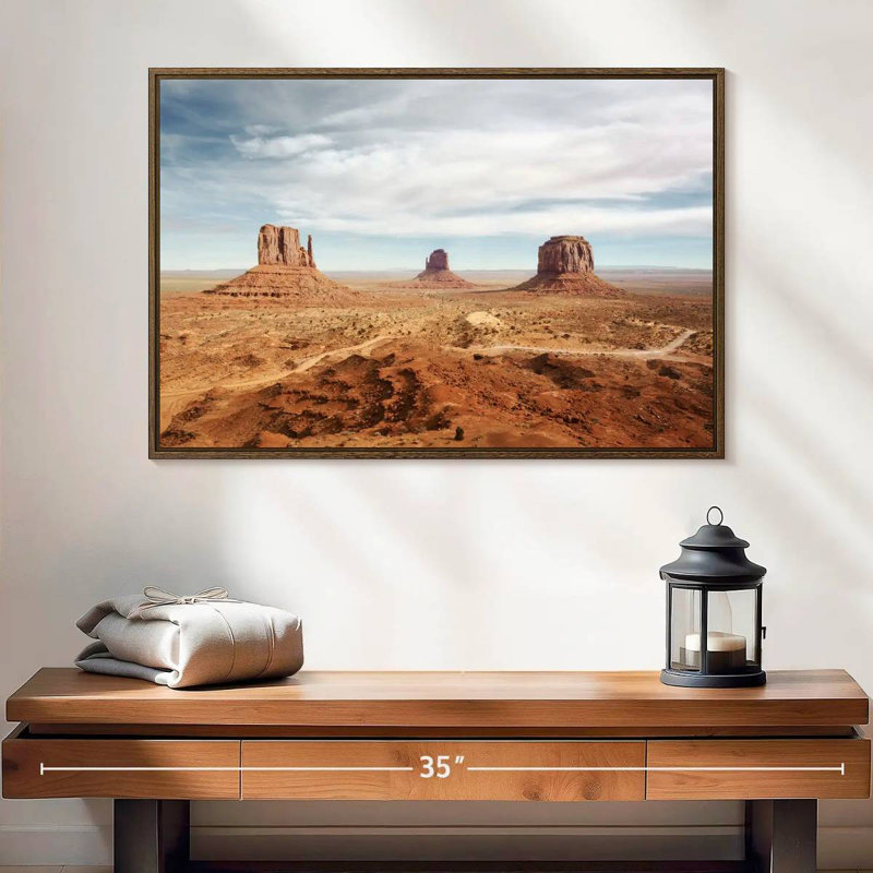 Arizona Monument Valley, 25 po x 17 po, Cadre flottant en noyer
