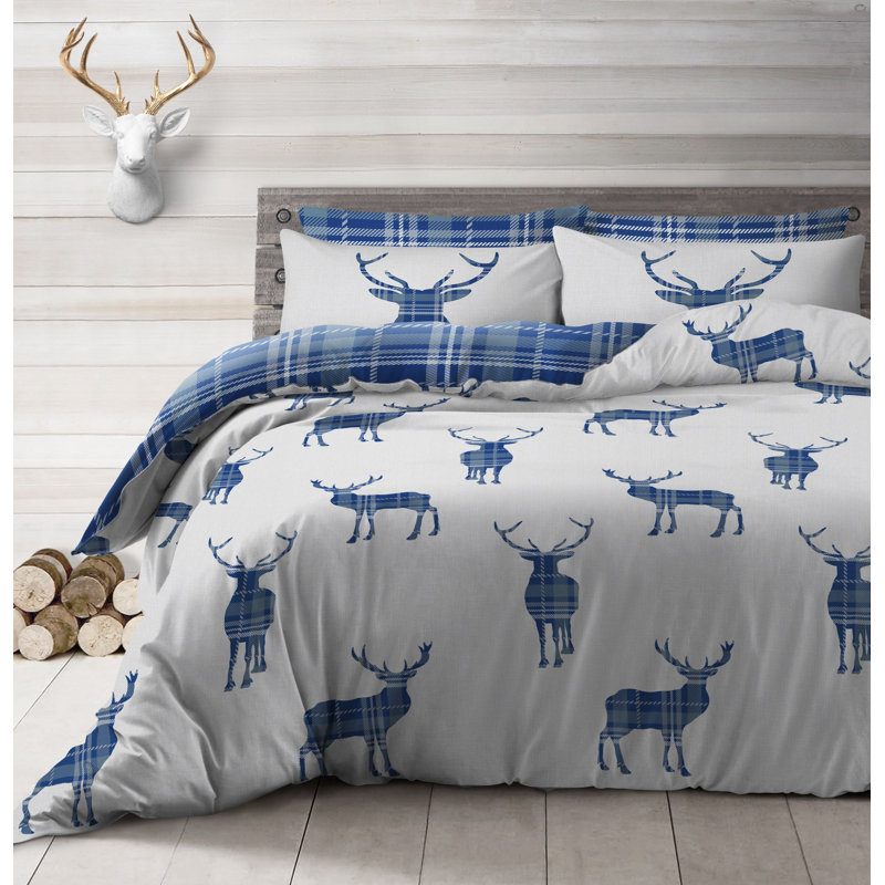 Rasheema Duvet Set, Navy, Single - 1 Standard Pillowcase, Classic Stag Check