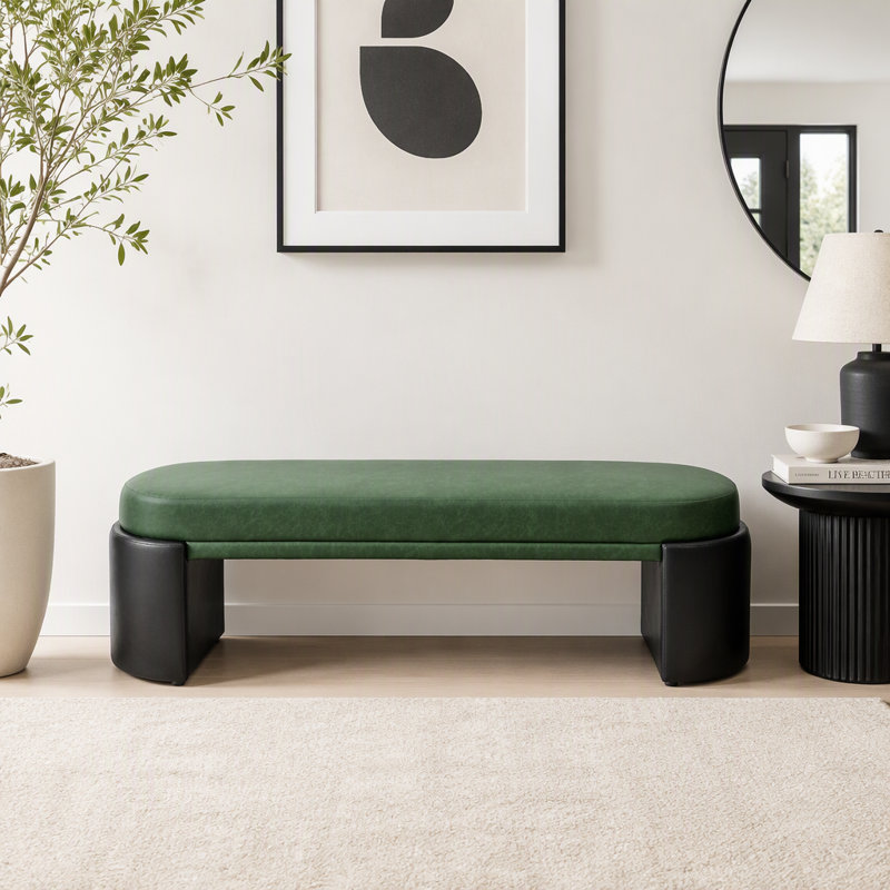 Banc de salle à manger rembourré, structure en caoutchouc et contreplaqué, Vert - polyuréthane - L 62,83 po