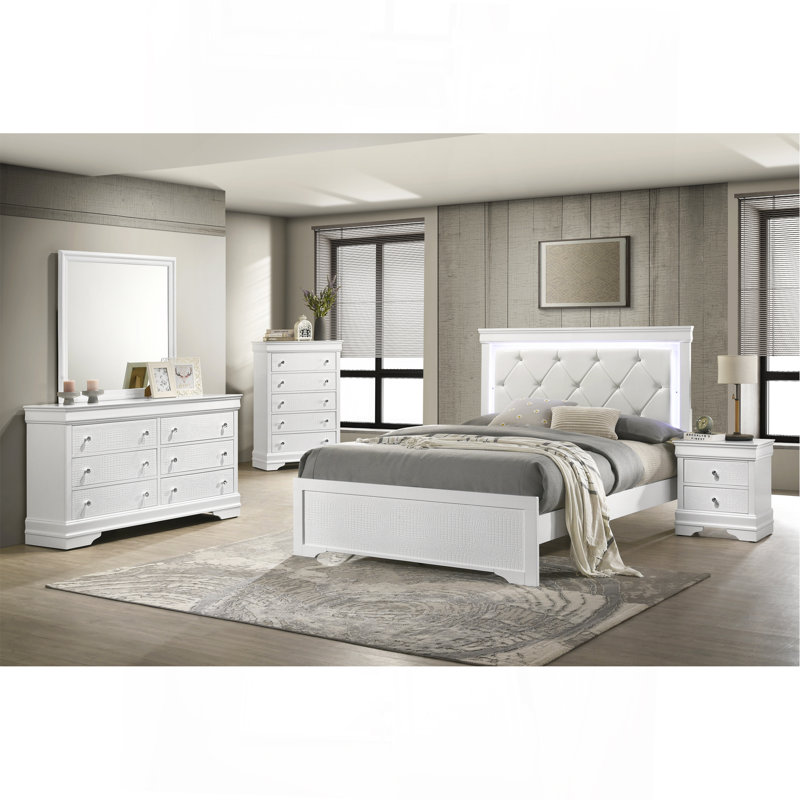 Ensemble de chambre rembourrée 5 pièces avec tête de lit à DEL Blaze, Lit simple