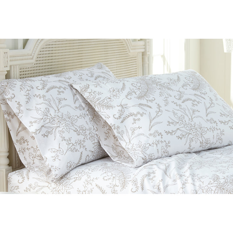 Ensemble de 2 taies d'oreiller Southshore Fine Linens Winter Brush Floral, blanc à fleurs beiges, en microfibre doublement brossée 110 g/m², fermeture portefeuille, format Queen/Standard.